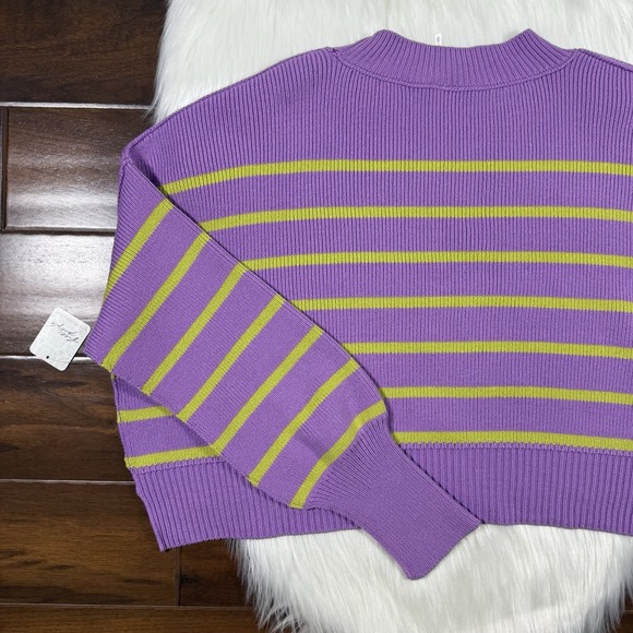 Free People Womens Size Small Iris Orchid Stripe Easy Street Cropped Sweater Top - Picture 9 of 11